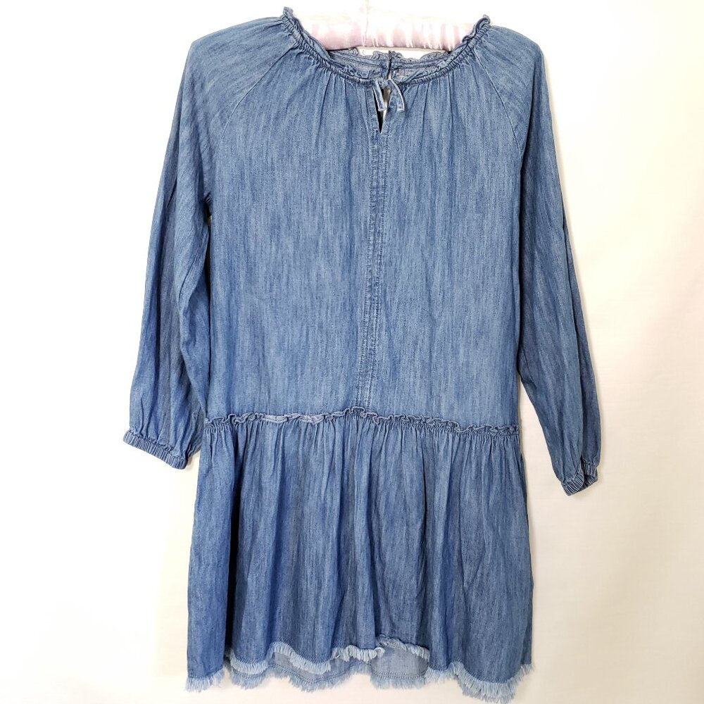 GAP Kids Cotton Denim Dress Fringe ruffle details Long Sleeve Size L